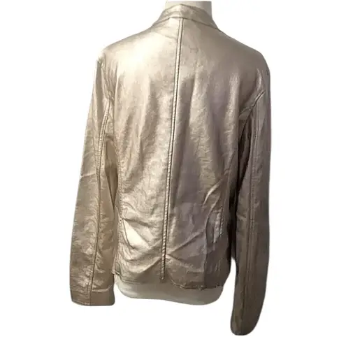 Cavalini Jacket Women's Sz Large Champagne Metallic Faux Leather Y2K Futuristic