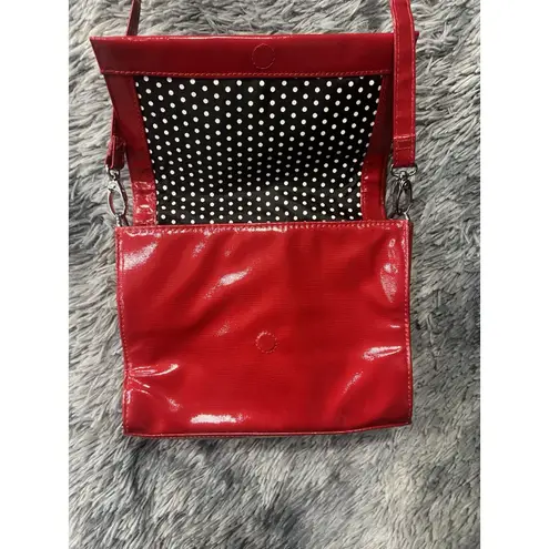 Disney  Parks Authentic Minnie Mouse Black & White Bow Red Vinyl Crossbody Purse