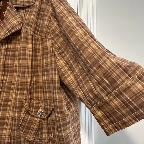 L.A. Blues Women's Brown Plaid Button Up Collared Jacket Workwear. Oversized.