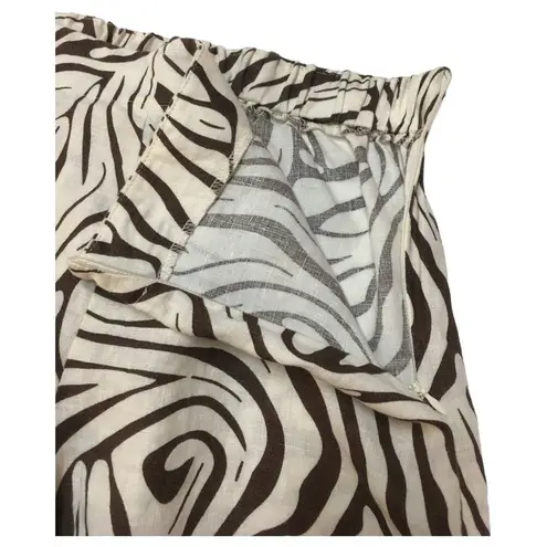 Tahari Pants Womens S Linen Cropped Wide Leg Geometric Beachy Cream Brown