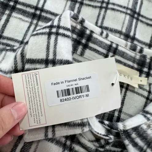 NINEXIS Shacket Womens Medium Ivory Plaid Flannel Long Sleeve Button Down Shirt White