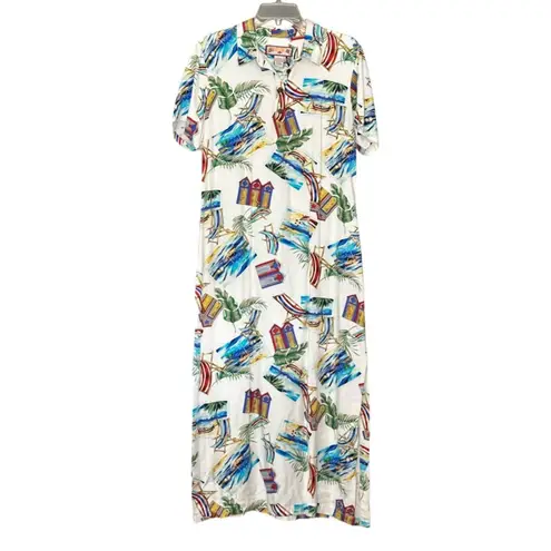 Caribbean Joe Vintage Vacation Cotton Pulliver Henley Maxi Dress