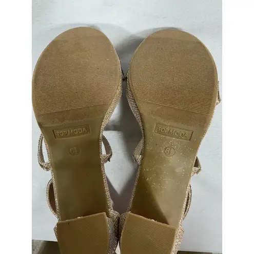 Top Moda Woman’s NWOT Strappy Slip On Platform Sandals 6.5 Rose Gold Rhinestones