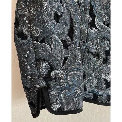 Dress Barn Jacket Blazer Womens Size L Button Front Textured Teal Paisley Print Black Size L