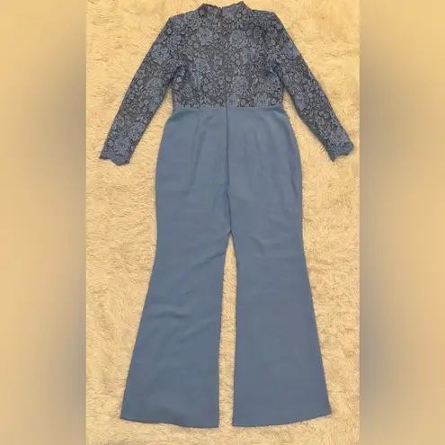 NWT NADINE MERABI Maddie Lace Long Sleeve Wide Leg Jumpsuit sz 14 Blue