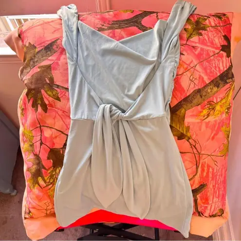 Tiger Mist  light baby blue backless tie cinch waist mini dress  thumbnail 4