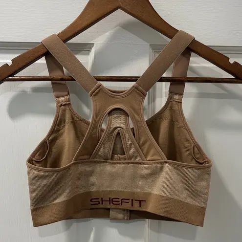 SheFit Luxe Sports Bra Low Impact Light Brown Adjustable Fits Band 33.5-36”