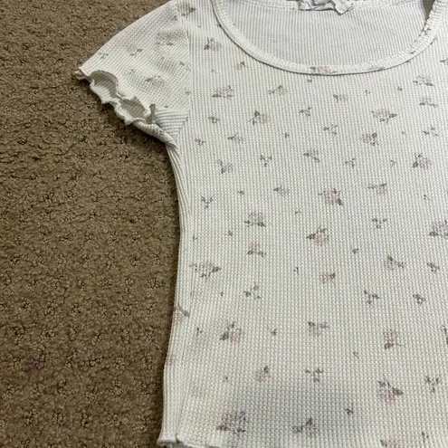 Sage + Stone Juniors XS Floral Waffle Knit Cropped Short Sleeve Top White