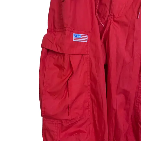 VTG UFO Parachute Cargo Pants Red Drawstring Y2K Rave Festival Baggy XXS 26x25