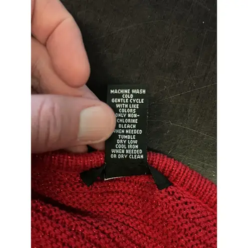 Alfani Sweater Womens Plus Size 1X Red Metallic Ribbed Knit Crewneck Pullover