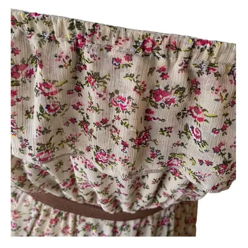 Allison Brittney Long Boho Tan Floral Calico Bohemian Maxi Dress & Belt by