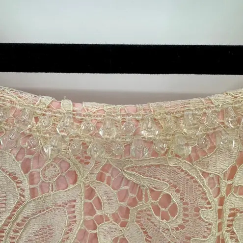 Vintage 80s Pink with Ivory Lace 2 Piece Set Dress & Long Jacket Beaded READ