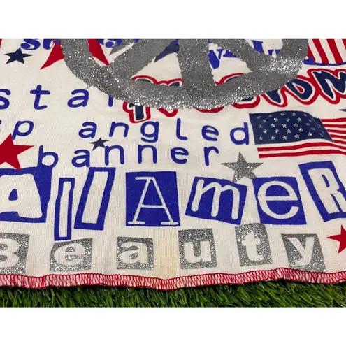 Realitee Y2K USA Patriotic Peace Sign Tank Top Glitter Stars Stripes Made USA M White Size M