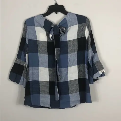 Ro & De Ro De Top Blue Plaid Bow Back Blouse