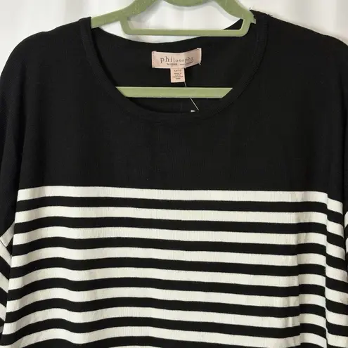 Philosophy NWT  Woman 1X Plus Black White Stripe Pullover Sweater Intarsia