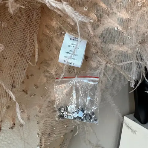 RÊVE RICHE Jasmina Feather Embellished Dusty Rose Sheer Long Sleeve Top Size 42 Pink