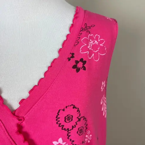 Fresh Produce Dress Medium Pink Floral Surplice V-Neck Lettuce Trim 100% Cotton