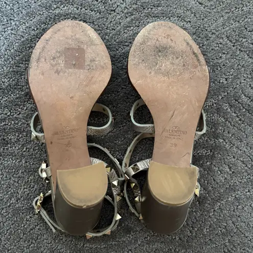 Valentino Garavani Rockstud Caged 90mm Block Heel Sandals Silver Leather Size 39