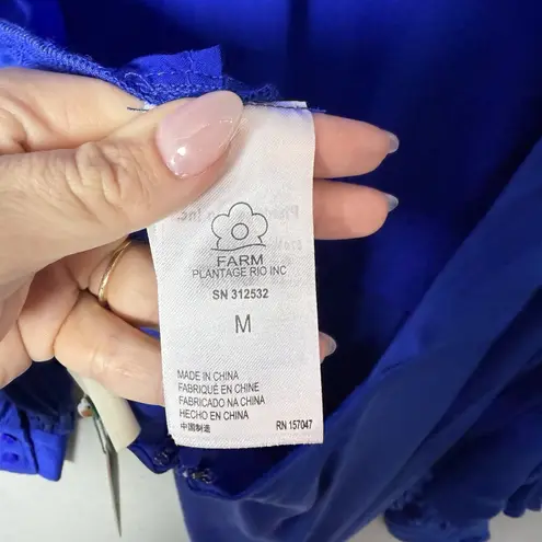 Farm Rio Mini Dress Bright Blue Open Back Ruffled Long Sleeve Women’s M