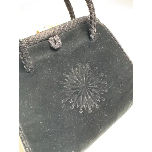 OOAK 1950s Black Velvet Evening Bag w/ Starburst Embossed brass lock top handle