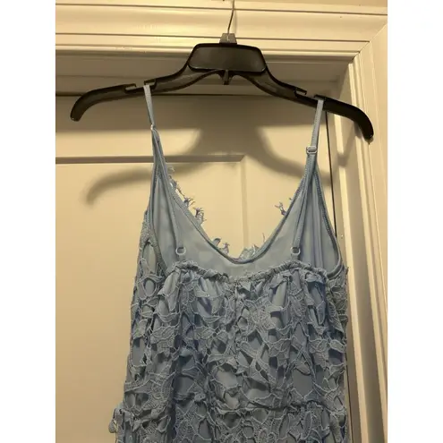Light Blue Lace Crochet Midi Dress Women’s Size Medium Fairy Feminine Preppy