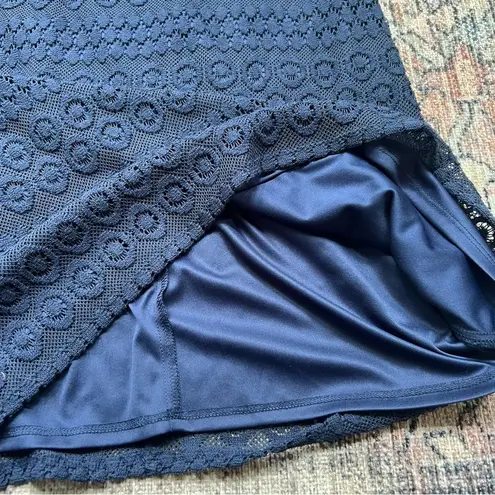 Jessica Howard Lace Overlay 3/4 Sleeve Elegant Navy Lace Sheath Dress Size 8