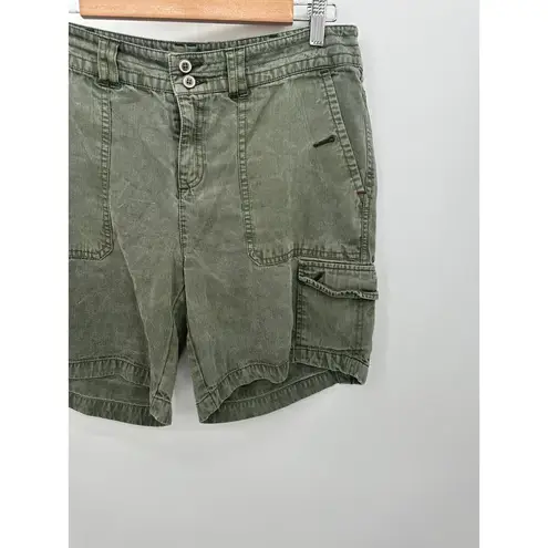 Sundance Cargo Short Women 8 Olive Green Tencel 7" Inseam Boho Loose Lightweight