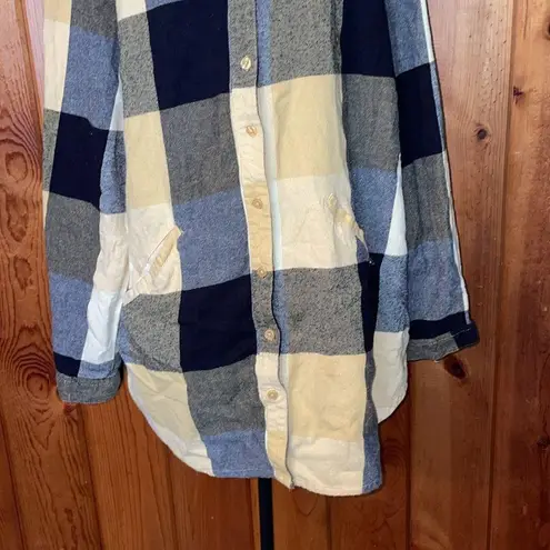 Blair yellow plaid flannel shirt size large longer in length with pockets fall