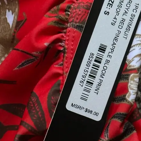 Jantzen Nicole Miller Royal Red Pineapple Bloom Print One Piece Swimsuit MSRP 98.00