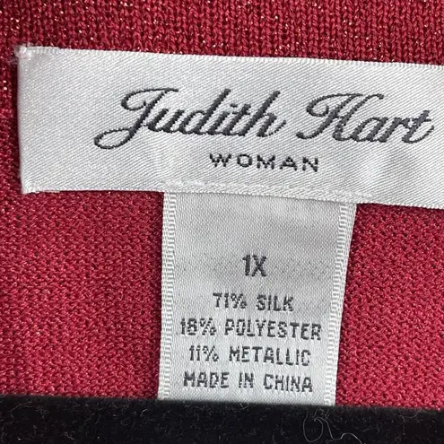 Judith Hart Women Cardigan Sweater 1X Sparkly Red Silk Christmas Holiday Festive