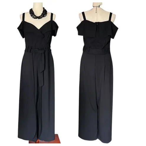 Shelby & Palmer Wide Wrap Leg Off Shoulder Jumpsuit with Belt