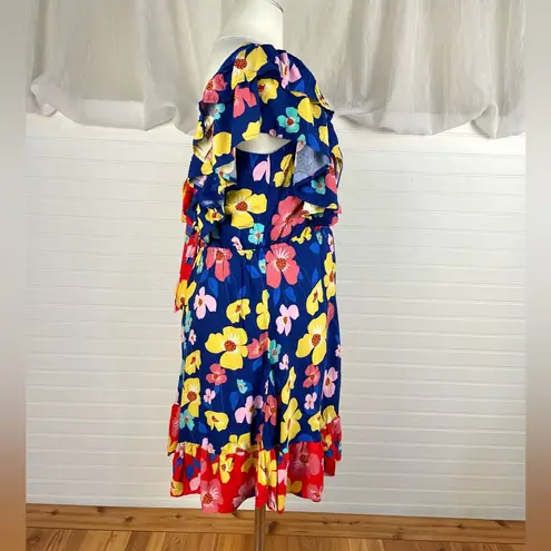 White Birch Empire Waist Flutter Sleeve Tie Back Bold Floral Mini Dress 1X New