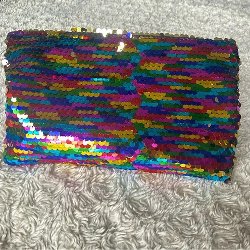 NEW Rainbow Sequin Zip Top Clutch Organizer Pouch NWOT Purple