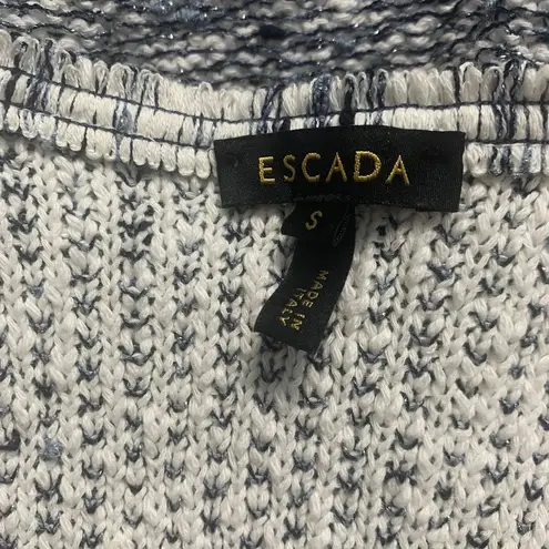 Escada Harbor Blue Tweed Fringe Knit Sweater Blazer Jacket Size US Small