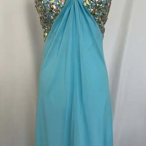 Aqua Blue Dress Size 2 Beaded Evening Party Cocktail Prom Bedazzled Rhinestoneā