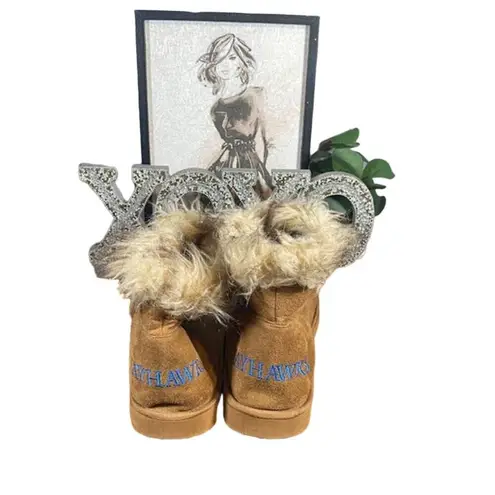 Jayhawks Kansas University College Slipper Faux Fur & Suede Boots Women Sz XL