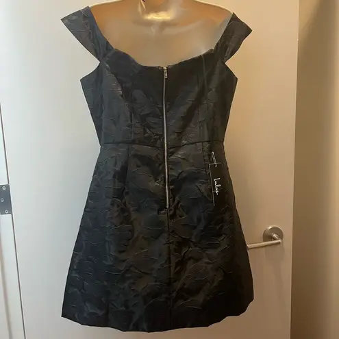 Lulus *NWT*  Black Jacquard Satin Off-The-Shoulder Dress