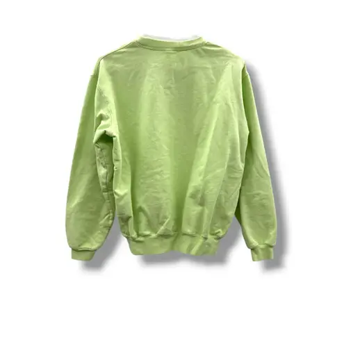 Cute Frog Mushroom Embroidered Lime Green Crewneck Sweatshirt Size L