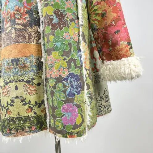 Johnny Was NWOT  Sherpa Fur & Faux Suede Floral Coat Jacket Zipper Pockets Size L