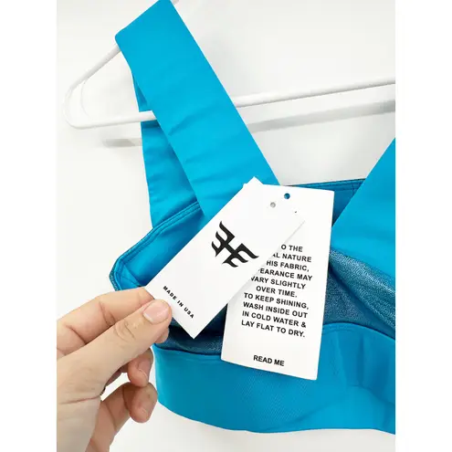 Heroine Sport Ocean Blue Metallic Square Neck Yoga Gym Power Sports Bra XS NWT