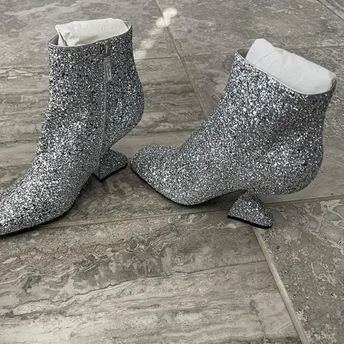 Salvatore Ferragamo Glitter High Heel Booties in Silver Size 10 New in Box $1295