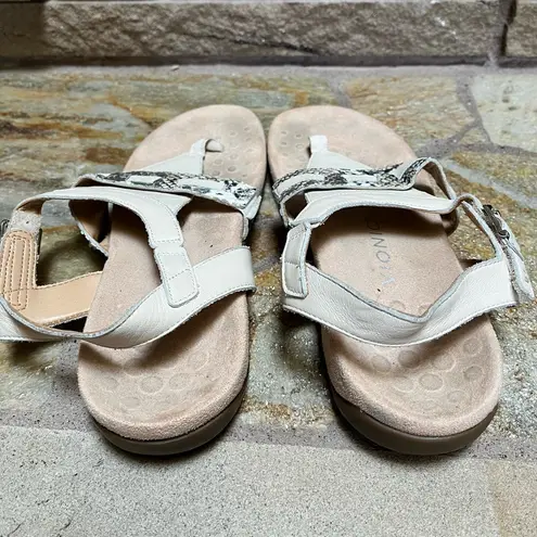 Vionic Lupe Boa Met Adjustable T strap sandal Leather cream snakeskin print 9