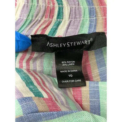 Ashley Stewart Womens 10 High Pant Flowy Striped Boho Grandmacore Linen Wide Leg