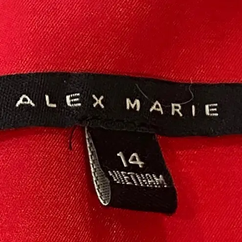 Alex Marie red tropical leaf print V-neck tiered mini dress NEW Size 14