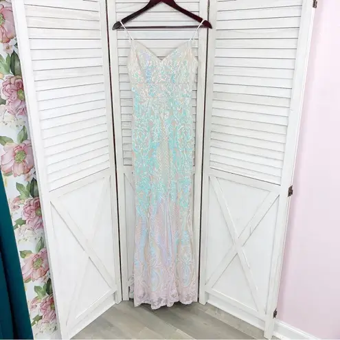 Jules & Cleo Iridescent Sequin Mermaid Sheath Maxi Dress White Juniors 2