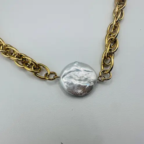 18K Gold Stainless Steel Coin Pearl Necklace