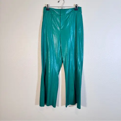 Alice + Olivia  Green Faux Leather Wide Leg Pants Womens 4 Altered Corpcore