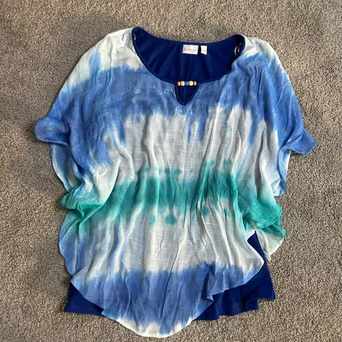 kim rogers Curvy Blue and Green Tie Dye Flowy Boho Blouse size 3X