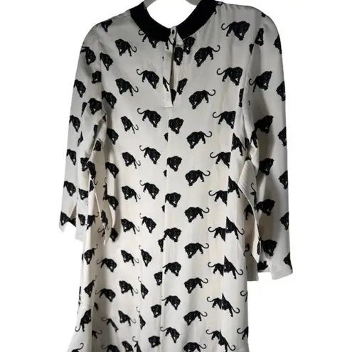 ALC Frank A.L.C. Womens Tiger Print Dress Round Neck Long Sleeve Ruffle Hem White Size S