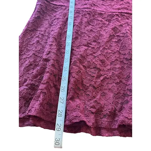 Susan Graver Womens Burgundy Lace Overlay Long Sleeve Tunic Top L Sheer Sleeves